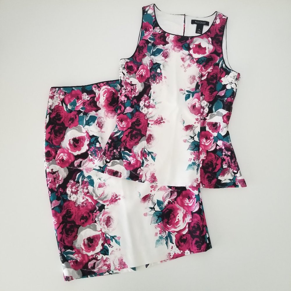 White House Black Market Floral Skirt Set - Pink and White